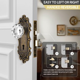 ToPToToo Mortise Lock Set for Interior Door, Antique Brass Door Knobs with Lock and Skeleton Key, Vintage Door Handle Lock Replacement for Interior Doors, Antique Brass Finish