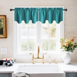 NICETOWN 2 Panels Blackout Valance Curtains for Bathroom, Rod Pocket Window Covering Thermal Insulated Solid Rod Pocket for Living Room/Basement, 42 x 18 inch Long, Peacock Teal
