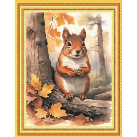 Meecaa Cross Stitch Kits 11 Count Stamped, Animal Squirrel Leaves Embroidery Kit with Accessories Pre Printed (40CMx50CM) (Squirrel)