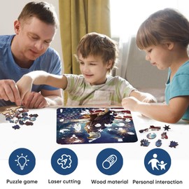 Reouinty Wooden Puzzle for Adults, Eagle Flag Wooden Jigsaw Puzzles(11.2 * 11.2in-200pcs), Beautiful Wooden Puzzle with Box Birthday Gifts for Adults and Kids Family Game