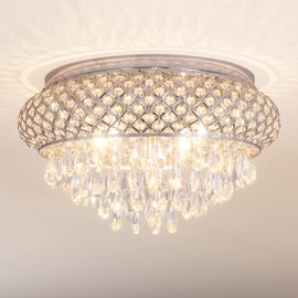 Maxax 5 Lights Modern Ceiling Light, K9 Crystal Semi Flush Mount Chandelier Light Fixture, Round Ceiling Lamp for Living Room, Bedroom, Dining Room, Kitchen Island, Chrome