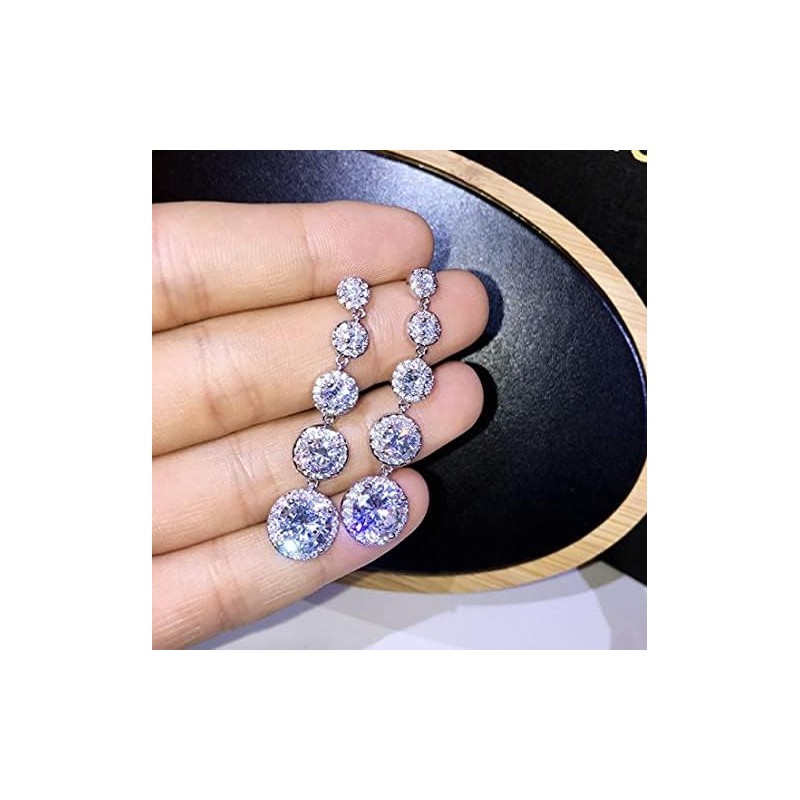 Avance 5 Row Long Earrings, Zirconia, 925 Silver, Women's, Glitter,