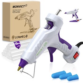 MONVICT Full Size Hot Glue Gun with 60/100W and On/Off Switch, Dual Temp Heavy Duty Industrial Hot Melt Glue Gun with 15 Hot Glue Sticks (7/16") and 3 Finger Protectors for Craft, DIY and Repairs
