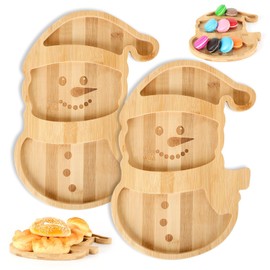 2 Pcs Christmas Winter Snowman Charcuterie Board Funny Bamboo Wood Cheese Platter Tray Winter Snowman Dinnerware Cookware Christmas Serving Tray Plates for Candy Cookie Home Party (Snowman)