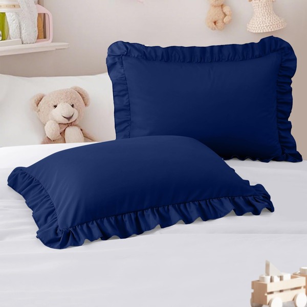 Cobedzy 13"x18" Toddler Pillow Cases Set of 2, Navy Blue