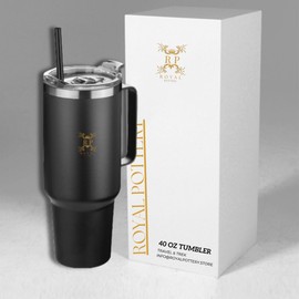 ROYAL POTTERY 40 OZ Tumbler with Handle - Almond Birch Tumbler with Leak-Resistant Straw Lid | Yeti Tumbler Alternative and Teacher Christmas Gift | Gifts for Women, Mom, Teachers, Grandma -