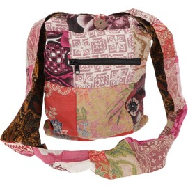 GURU SHOP Boho Shoulder Bag, Gutter Patchwork Bag, Shopper - Green, Men/Women, Cotton, 38 x 35 x 5 cm, Alternative Shoulder Bag, Fabric Handbag, red, Unit size