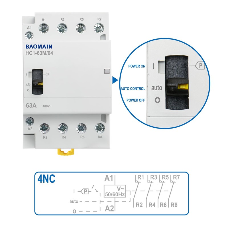 Baomain 24V AC 4-Pole Modular Contactor, 63A 4NC Normally Closed,