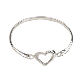 Precious Pieces Children's Sterling Silver Open Heart Bangle Bracelet for Girls (LG)