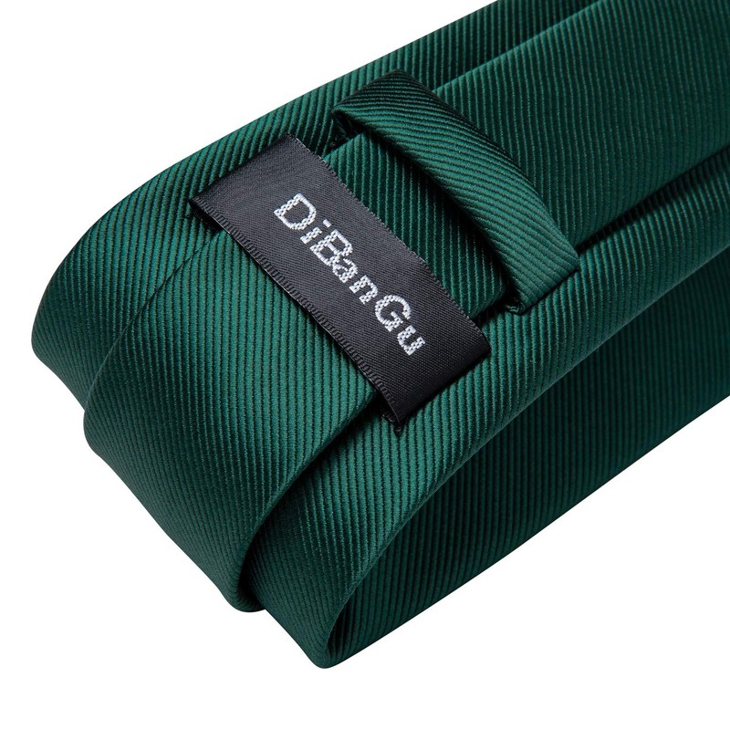 DiBanGu Silk Emerald Green Necktie and Handkerchief Cufflinks Tie Clip
