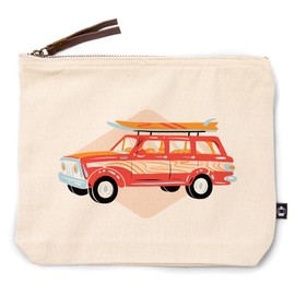 Lantern Press Secret Surf Spot Collection, Woody Wagon with Surfboards, 100% Cotton Zipper Pouch, Travel Accessory, Go Bag