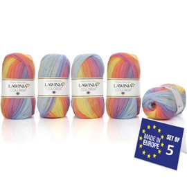 LAWINIA COLORISH Luxury Rainbow Yarn DK, Rainbow Wool for Knitting, Pack of 5 Each 100g - 350m 100% Acrylic DK Knitting Yarn, Multicoloured Wool, Ombre