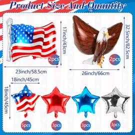 NOVWANG 18Pcs Patriotic Balloons 18 inch Red White and Blue Star Foil Eagle Flag Balloons for 4th of July Independence Day Patriotic Veterans Party Memorial Day Birthday Decorations Supplies