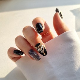 Black Queen Handmade Nail Tips - Square / 블랙 퀸 수제네일팁 - 스퀘어