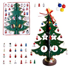 Advent Calendar 2024 Christmas 24 Days Countdown Wooden Tabletop Christmas Tree and Ornaments Set, DIY Mini Desktop Decoration，Xmas Gift