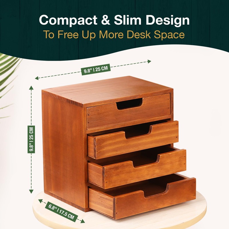 4 Drawer Desktop Storage Organizer in Modern Wood Design (9.8”x6.9”x