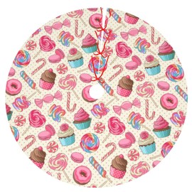 MOLIAN 30" Traditional Christmas Tree Skirt with Colorful Sweet Lollipop Candy Macaroon Cupcake Donut Design Holiday Party Decoration