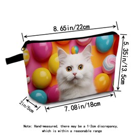 MoCaliduccious Playful Cat Print Makeup Bag Amber-Eyed Cat Art with Neon Sphere Motifs Cosmetic Bag Birthday & Holiday Gifts for Women Pet Lovers