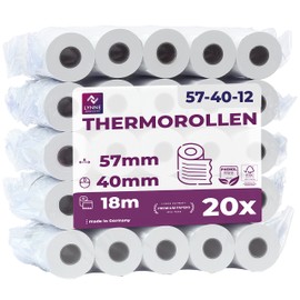 Ec- Thermal Rolls 57 mm x 18 m x 12 mm - Till Rolls - Thermal Paper - Receipt Rolls for Bankomat - Credit Card Readers (57 x 40 x 12) with SEPA Debit Text (20 Rolls)