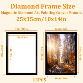 QUKLOGEN Diamond Art Frames 30x40cm,Magnetic Diamond Art Painting Canvas Frames 12"x16",PVC Self Adhesive with Hooks Suitable for 10x14 inches Pictures for Home Office Wall Door Decor