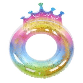 Inflatable Circle Thickened Large Queen Crown Sequins Swimming Ring Lifebuoys for Girls Women Shining 100cm/39.3in