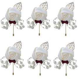 Colrid Pack of 6 Groom Boutonniere, Corsage Wedding Boutonniere, Boutonniere Bride, Wedding Boutonniere, for the Bride, the Groom, the Flower Girl and the Guests Present