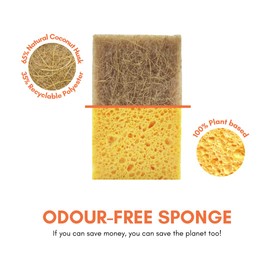 Hot Homey Non-Scratch Plant Based Scrub Sponge - Coconut Fiber and Biodegradable Sponges - Perfect Compostable Scrub Pads for Dishes and Bathroom