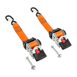 PowerTye 2 inch x 6 Foot Retractable Heavy-Duty Ratchet Tie-Downs w/Latch Hook & MOUNTING Bolt - 800 lb Working Load Limit - Orange (Pair)