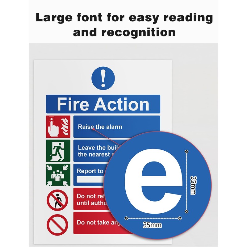 Ancable 4Pcs Fire Action Notice Vinyl Signs - Fire Evacuation
