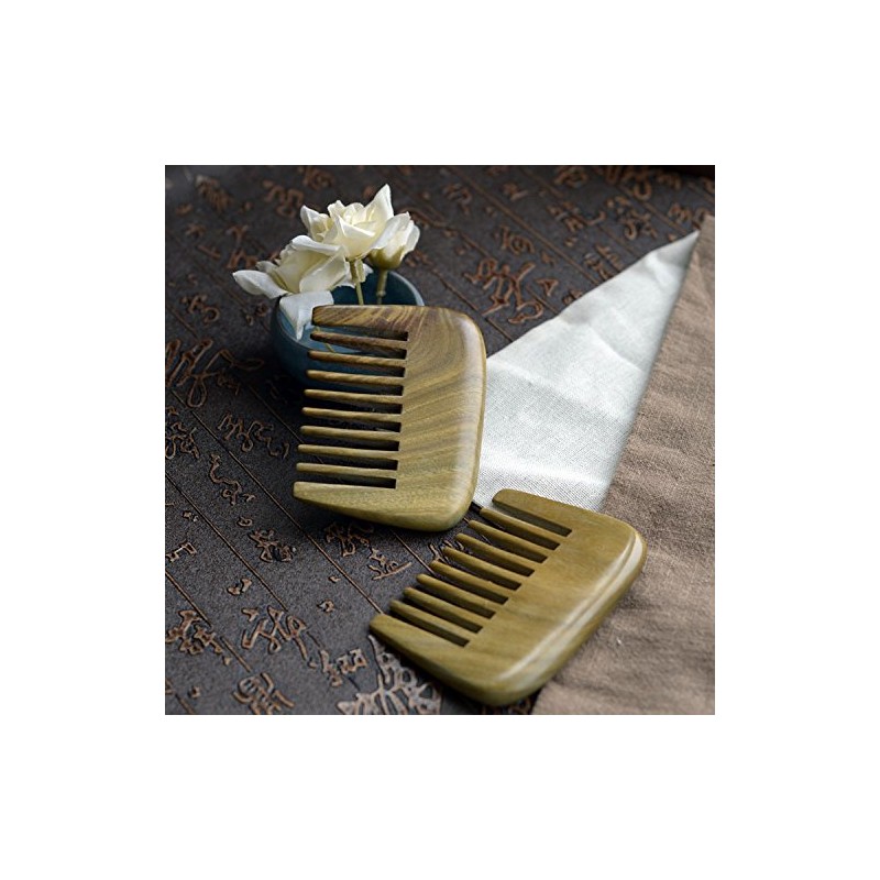 EQLEF Premium Natural Green Sandelholz Wide Tooth Kamm nicht statisch