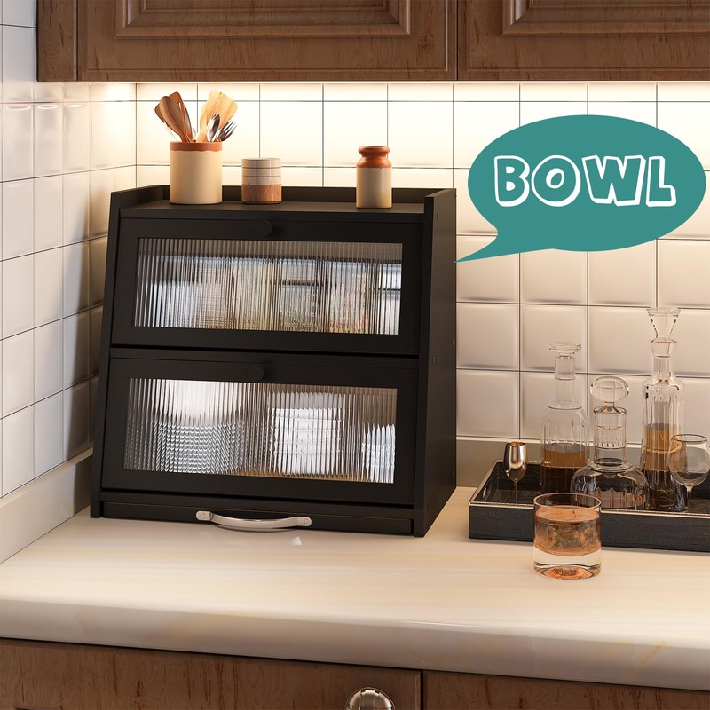 viewcare Bread Box for Kitchen Counter, Black Bread Box With