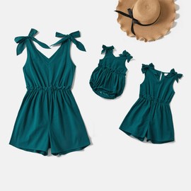 AWIBMK Mommy and Me Dresses Outfits Floral Print Sling Family Matching Belted Jumpsuit Romper V Neck Sleeveless Summer Casual Clothes Suit Set for Mother and Daughter Dark Green Lace Up 3-6 Months