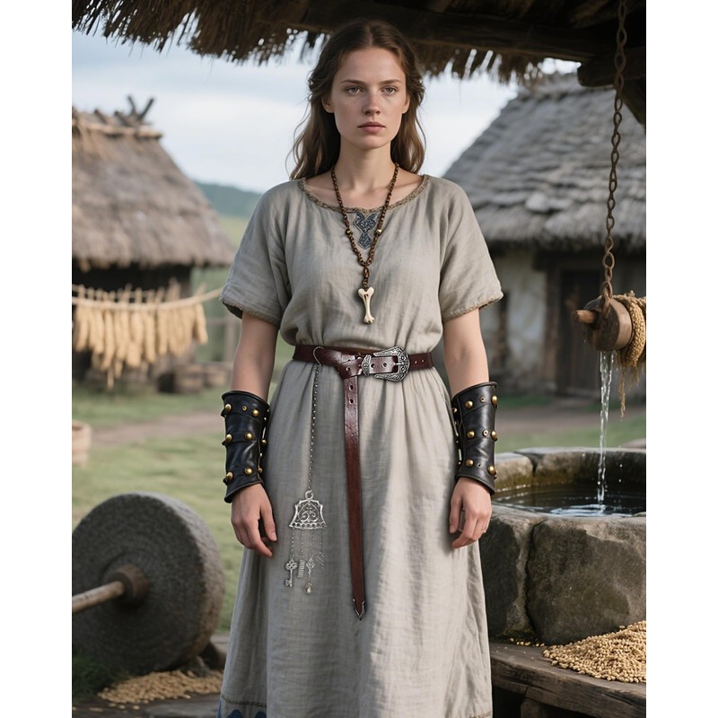 Joukavor Medieval Leather Belt with Chatelaine Tools Clip Renaissance Accessories