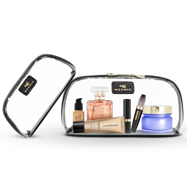Mesmie Cosmetic Bag Women's Make Up Bag Makeup Bag Pencil Case Cosmetic Travel Bag Cosmetic Bag, Black (black set), Visible and leather