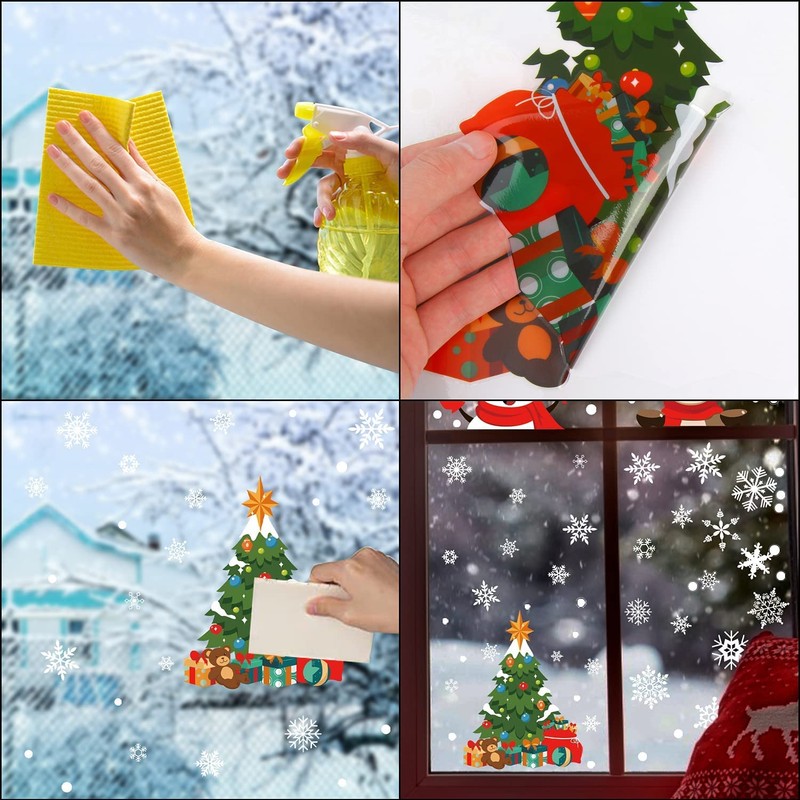 CINECE Christmas Stickers Decoration Removable Glass Window Static Stickers 223pcs