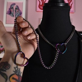 Heart Slip Chain Necklace for Women Tredny Gothic Rock Cuban Necklace Slip Chain Choker Adjustable Long Lariat Y-Necklace Teen Girls Gifts Trendy Stuff