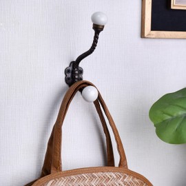 Indian Shelf Cream Boho Double Wall Hook Heavy Duty Decorative Coat Rack for Hanging Hats and Clothes Wall Mounted Hook