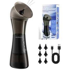 AMBIORA Electric Ear Wax Removal, Ear Cleaning Kit with 6 Tips & 3 Pressure Modes, IPX7 Ear Irrigation Flushing System, Ear Washer for Humans, Large Detachable Water Tank for Family Use (Black)