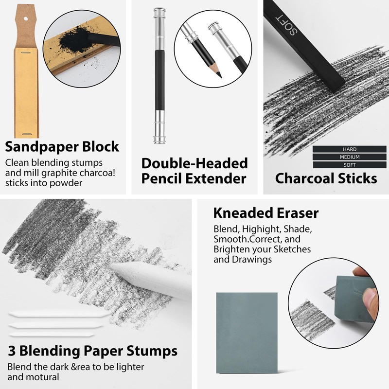 GETHPEN Sketch Pencils for Drawing,34 Pcs,Graphite Pencil (14B-4H), Charcoal Pencil,With