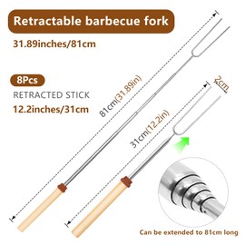 APKOL Pack of 8 Telescopic Marshmallow Barbecue Skewers, Roasting Sticks, Barbecue Stick, Campfire Grill Fork, Campfire Skewers, Stainless Steel, Extendable 32-83 cm, with Handles, Barbecue Cutlery