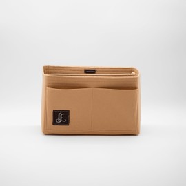 Luxoria Fashion Beige Tote Bag Organiser Insert, Felt Handbag Organiser Insert with Multiple Compartments and Zips, Tote Bag Insert, Sturdy Bag Organiser with Key Chain for Tote Bag