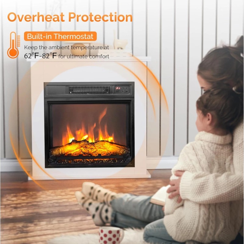 ROVSUN 18 inch Electric Fireplace,6 Flame Modes Heater Insert with