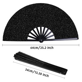 OHOME Hand Fans for Women Foldable - Rave Fan - Black Large Folding Fan | Fans for Line Dancing - Nylon-Cloth Vintage Retro Fabric Fans Chinese Kung Fu Tai Chi Festival Dance Hand Held Fan