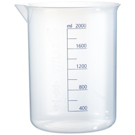 Vitlab Polypropylene Griffin Cup, High Shape, Graduated, Transparent, 2000 ml Capacity, Height 187 mm