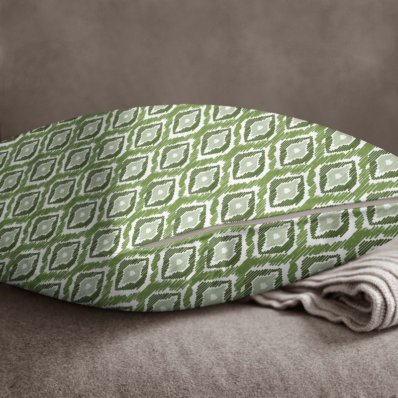 S4Sassy Ikat Print Olive Green 2 Pcs Cotton Poplin Cushion