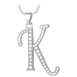 U7 K Necklace with Flat Chain 20 Inch Platinum Plated Full CZ Iced Out Pendant Trendy Initial Name Necklace for Men Women