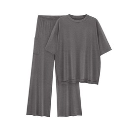 DONYKARRY Two Piece Outfits Women Summer Short Sleeve Tracksuit Womens Full Set Lounge Wear Sets for Casual Women Tops and Jogging Bottoms with Pockets(Grey,XL)