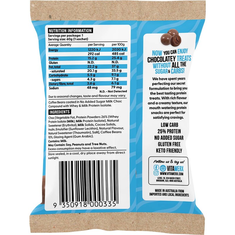 Vitawerx Milk Choc Coated Coffee Beans 10x60g