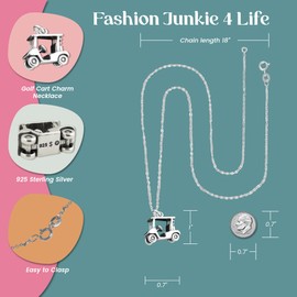 FashionJunkie4Life Sterling Silver Golf Cart Charm - Golf Necklace, 18" Cable Chain | Gifts for Men & Women | Birthday Gift for Men and Women