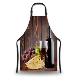 Olikked Garden Apron for Men Red Wine with Cheese Vintage Aprons for Women for Kitchen Cooking Restaurant BBQ Painting Crafting Gardening 27” (W) x 31” (H), Waterproof Apron
